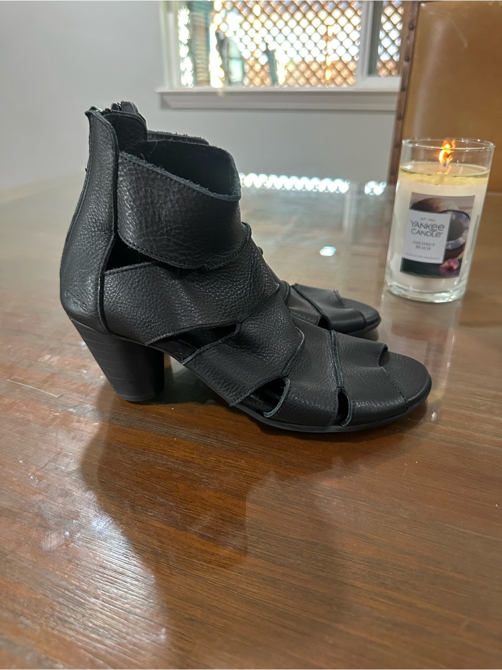 Arche Black Leather Ankle Wrap High Heel Sandals Size 38 US 7